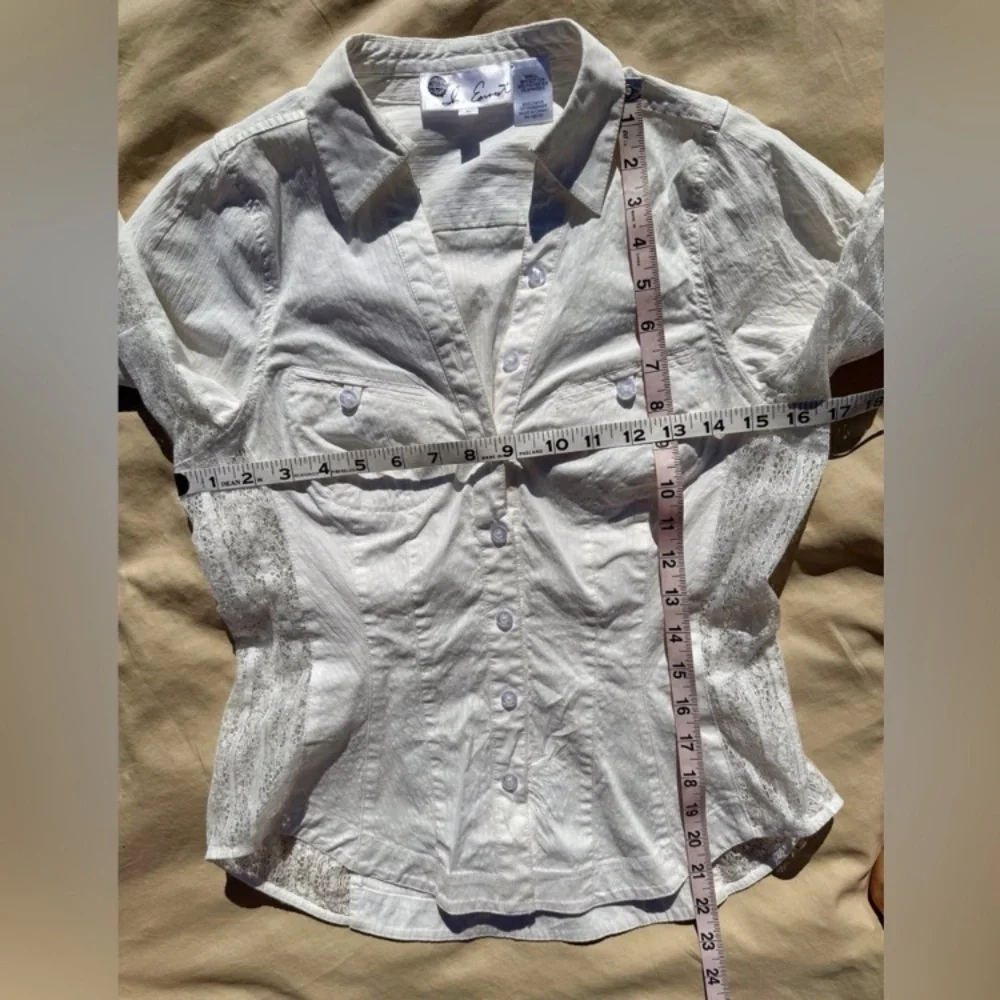Byron Lars IN EARNEST White Button Down Oxford Lace Insert Shirt 6 EUC - Picture 4 of 10